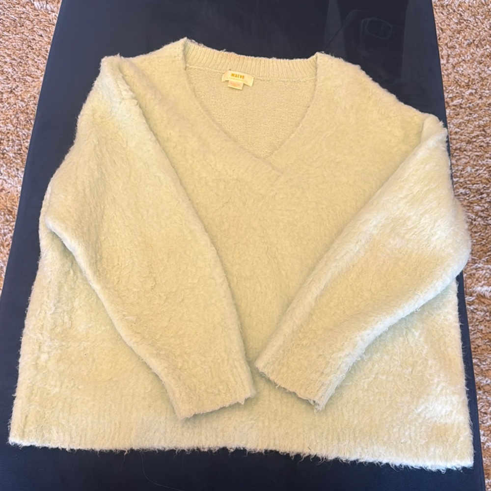 Maeve Women's Cozy Ice Blue/Green V-Neck Sweater